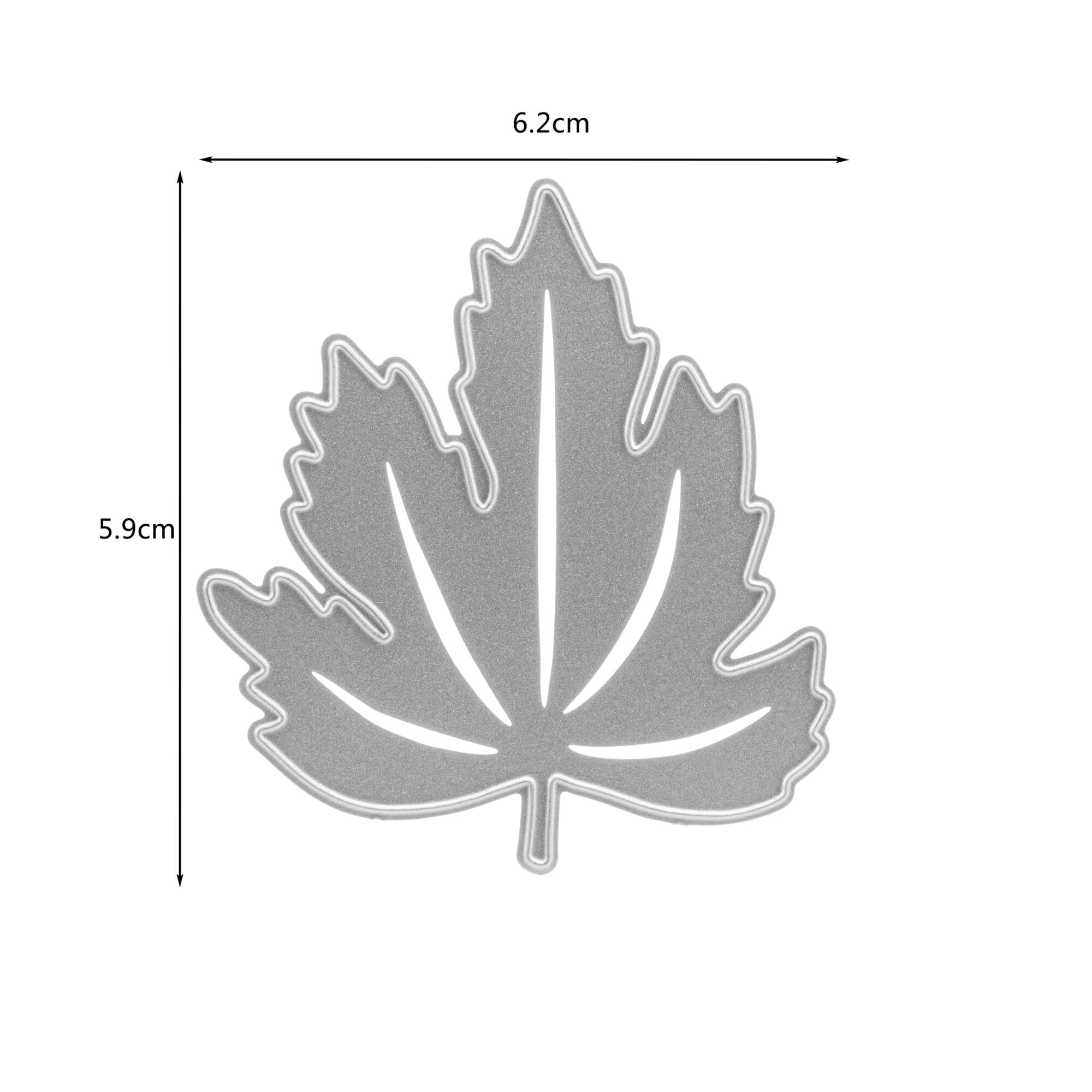Die Stanzschablone: Ahornblatt von Stanzenshop.de ist ein silberner Ahornblattumriss, ideal zum Basteln oder Scrapbooking, 6,2 cm breit und 5,9 cm hoch.