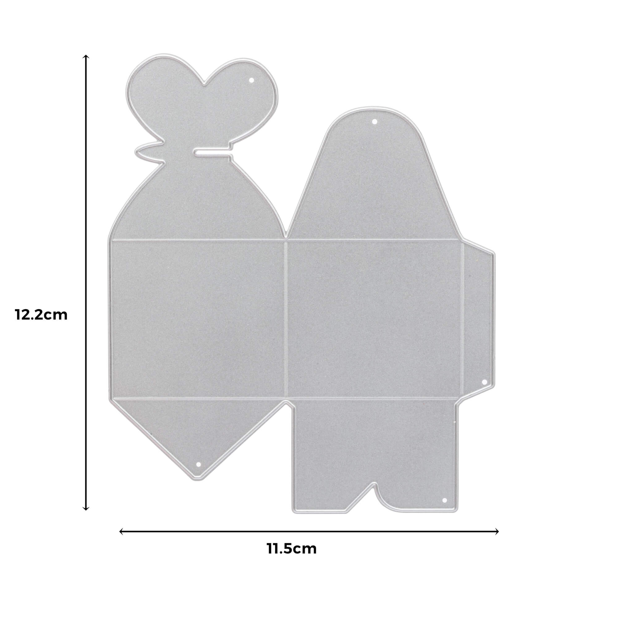 Eine Stanzschablone von Stanzenshop.de, "Stanzschablone: Schachtel mit Schmetterlingsverschluss", flach und mit den Maßen 12,2 cm hoch x 11,5 cm breit, ideal zum Basteln von dekorativen Schachteln mit Schmetterlingsverschluss.