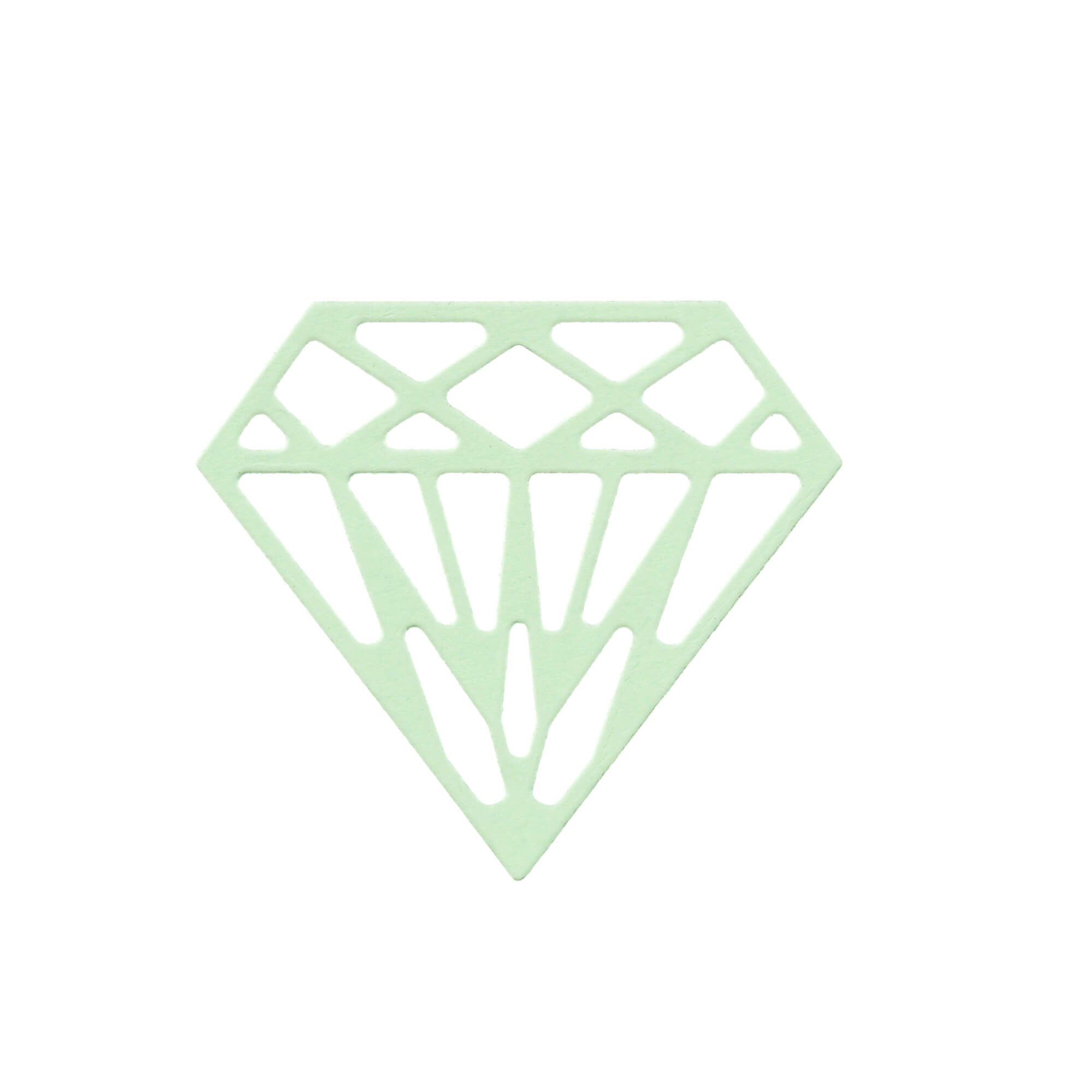 Die Stanzschablone Diamant von Stanzenshop.de ist eine minimalistische, geometrische Diamantstanze mit ausgeschnittenen Bereichen, perfekt für Scrapbooking oder Kartenherstellung, dargestellt auf einem schlichten weißen Hintergrund.