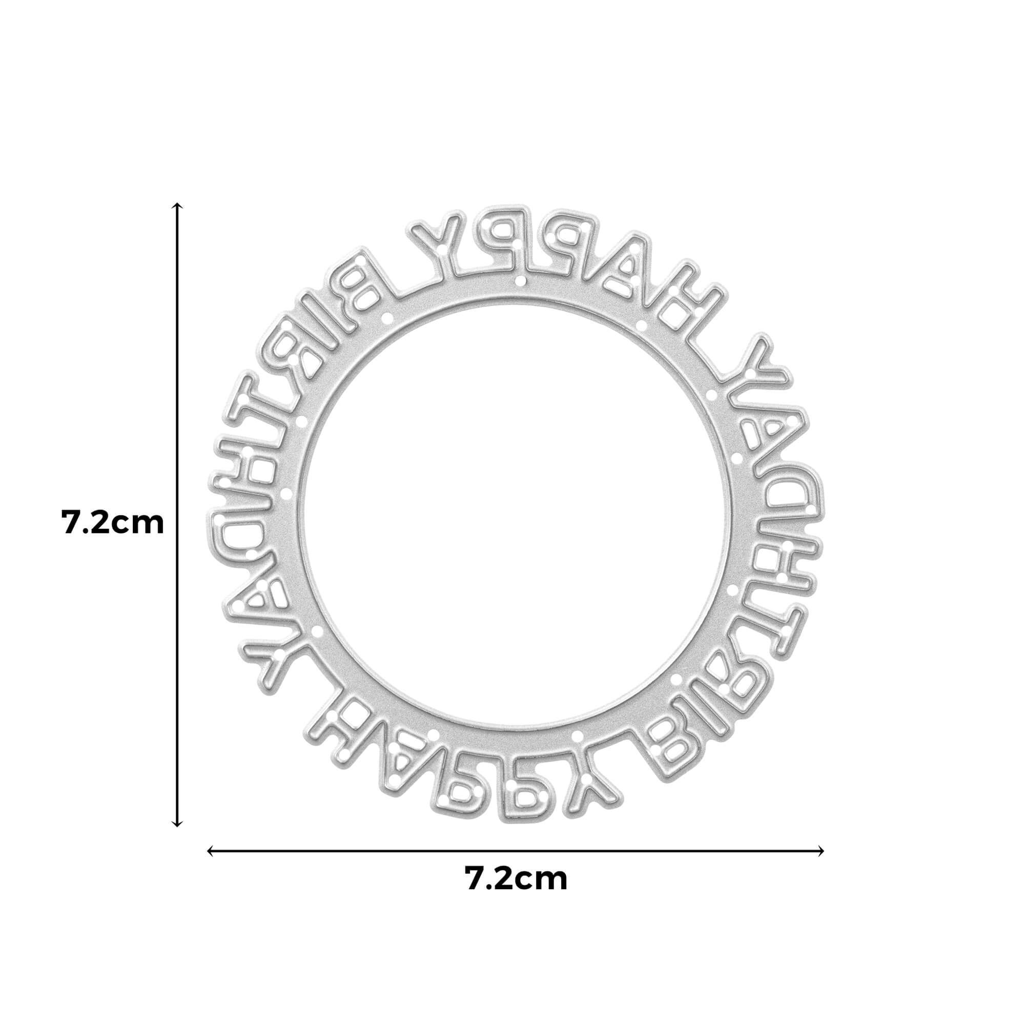 Die "Stanzschablone Happy Birthday auf rundem Schriftzug" von Stanzenshop.de ist ein 7,2 cm großer runder Stanztopper - ideal für Scrapbooking oder Kartengestaltung mit Geburtstagsthemen.