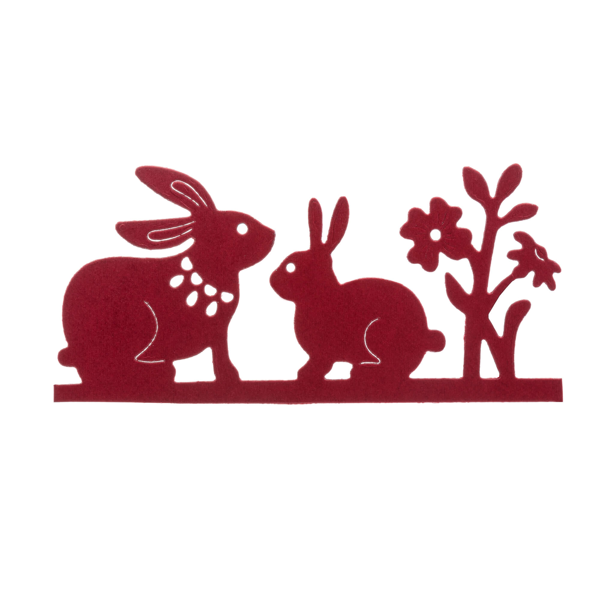 Die "Stanzschablone: Zwei Hasen und eine Blume" von Stanzenshop.de zeigt zwei Hasensilhouetten - eine mit Halsband - plus eine Blume, ideal zum Basteln oder für einzigartige Osterstanzen.