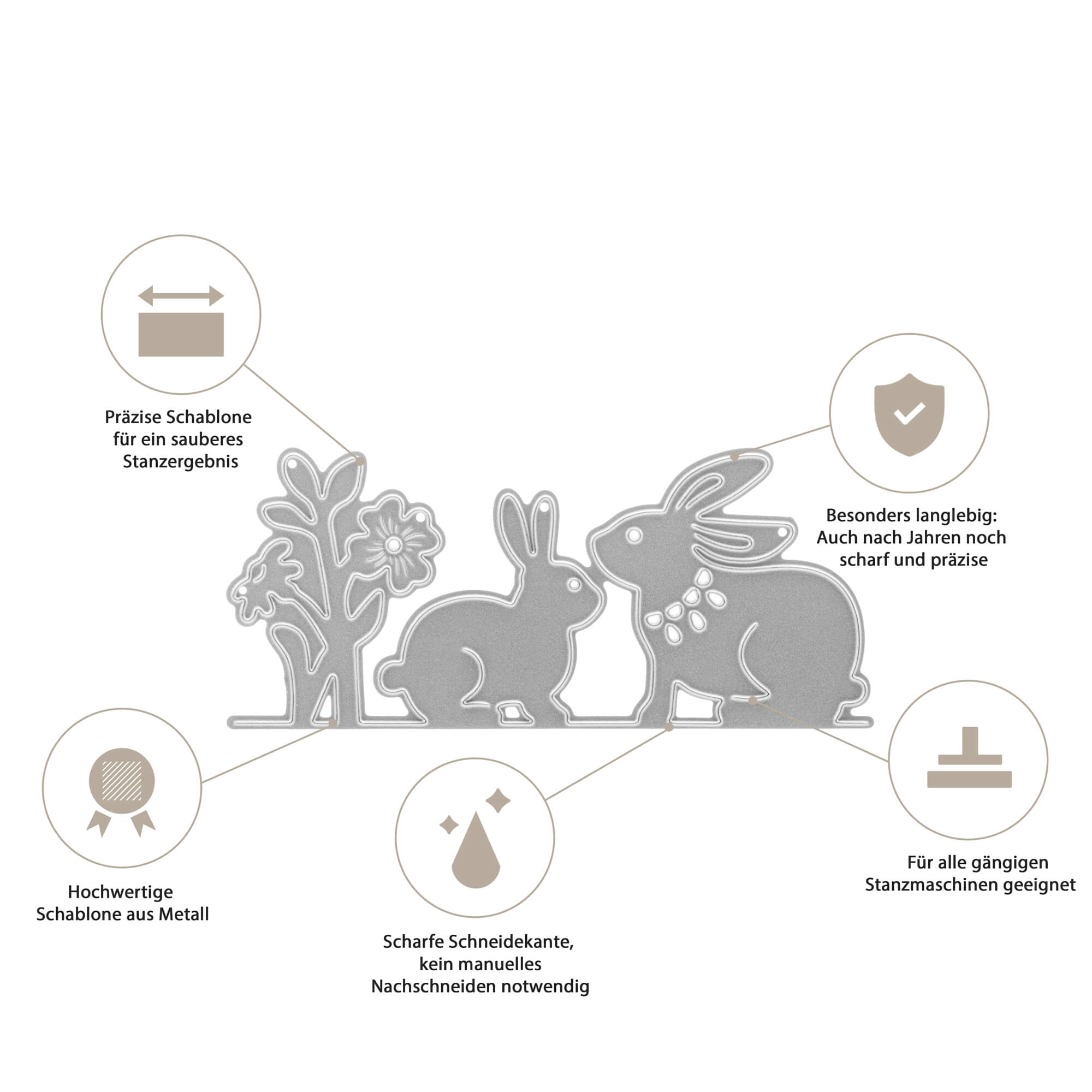 Stanzenshop.de Stanzschablone: Zwei Hasen und eine Blume - präzise, langlebig, hochwertig, mit scharfer Schneide und kompatibel mit gängigen Stanzmaschinen; perfekt zum Basteln.