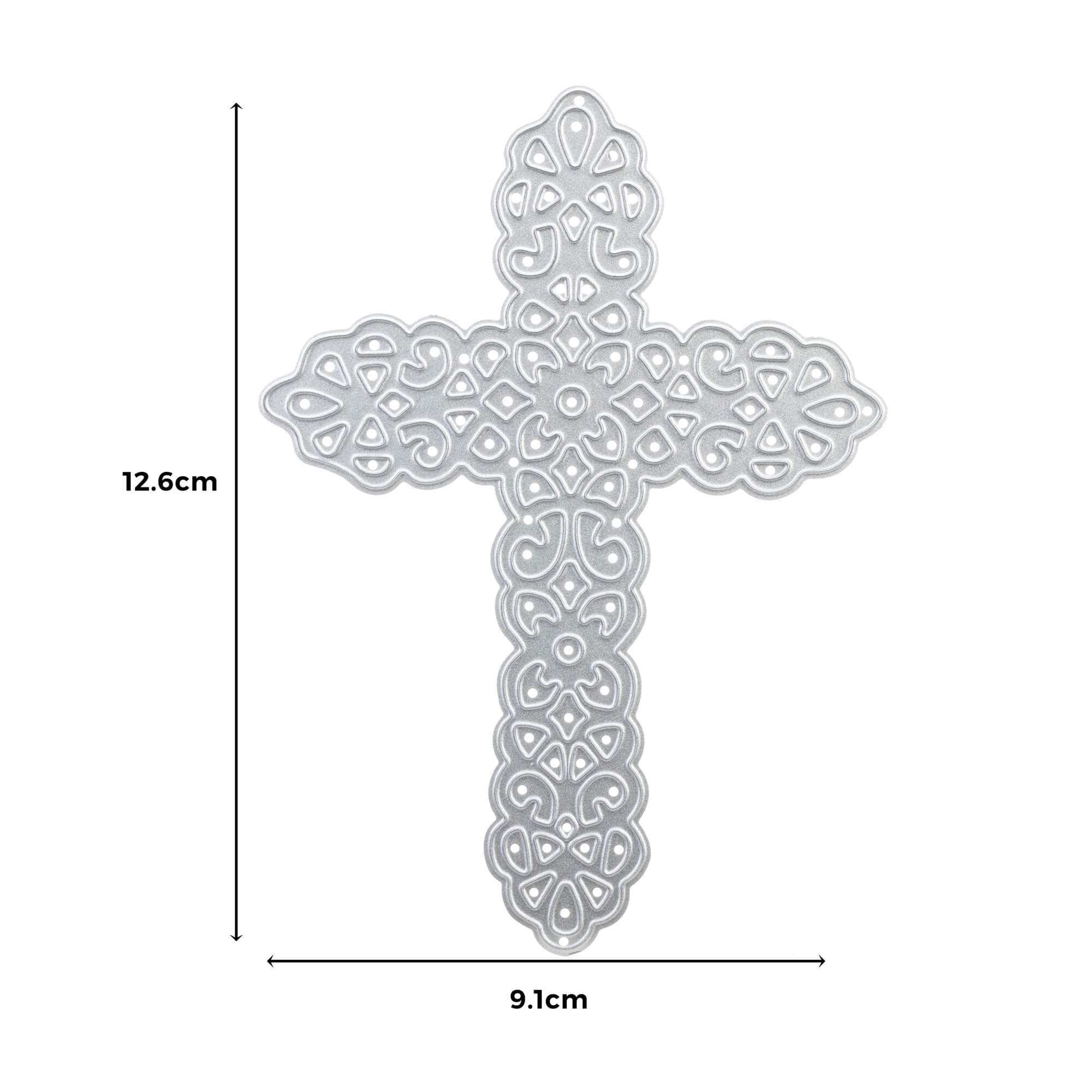 Die Stanzschablone Großes Kreuz von Stanzenshop.de zeichnet sich durch filigrane Muster aus und ist 12,6 cm x 9,1 cm groß - perfekt für Basteln oder Kartenherstellung.