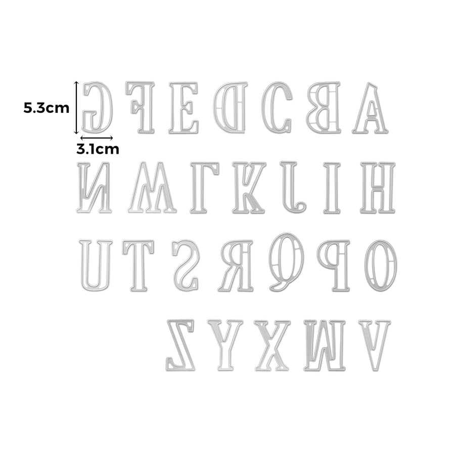 Größenangabe für Stanzschablone Großes Alphabet Buchstaben
