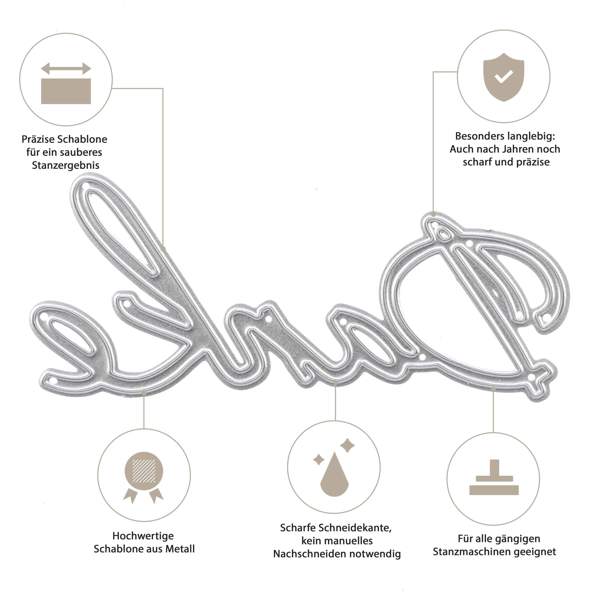 Stanzschablone: Schriftzug Danke von Stanzenshop.de in eleganter deutscher Schrift. Präzise und langlebig - ideal zum Gestalten von Dankeskarten, kompatibel mit gängigen Stanzmaschinen.
