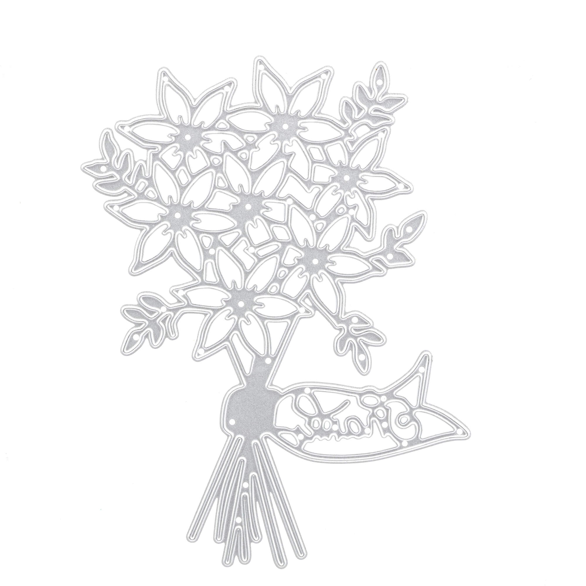 Ein metallischer Umriss eines Blumenstraußes mit Schleife und Anhänger - ideal für Bastelprojekte oder Scrapbooking mit der Stanzschablone: Blumenstrauß von Stanzenshop.de.