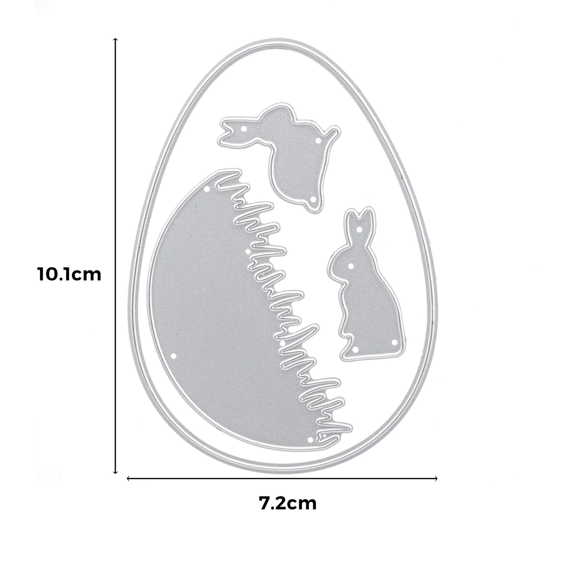 Die Stanzschablone: Hasen im Gras von Stanzenshop.de ist eine Metallstanze in Eiform (10,1 x 7,2 cm) mit zwei Hasen- und Grassilhouetten - perfekt zum Basteln oder als niedliche Osterdeko.