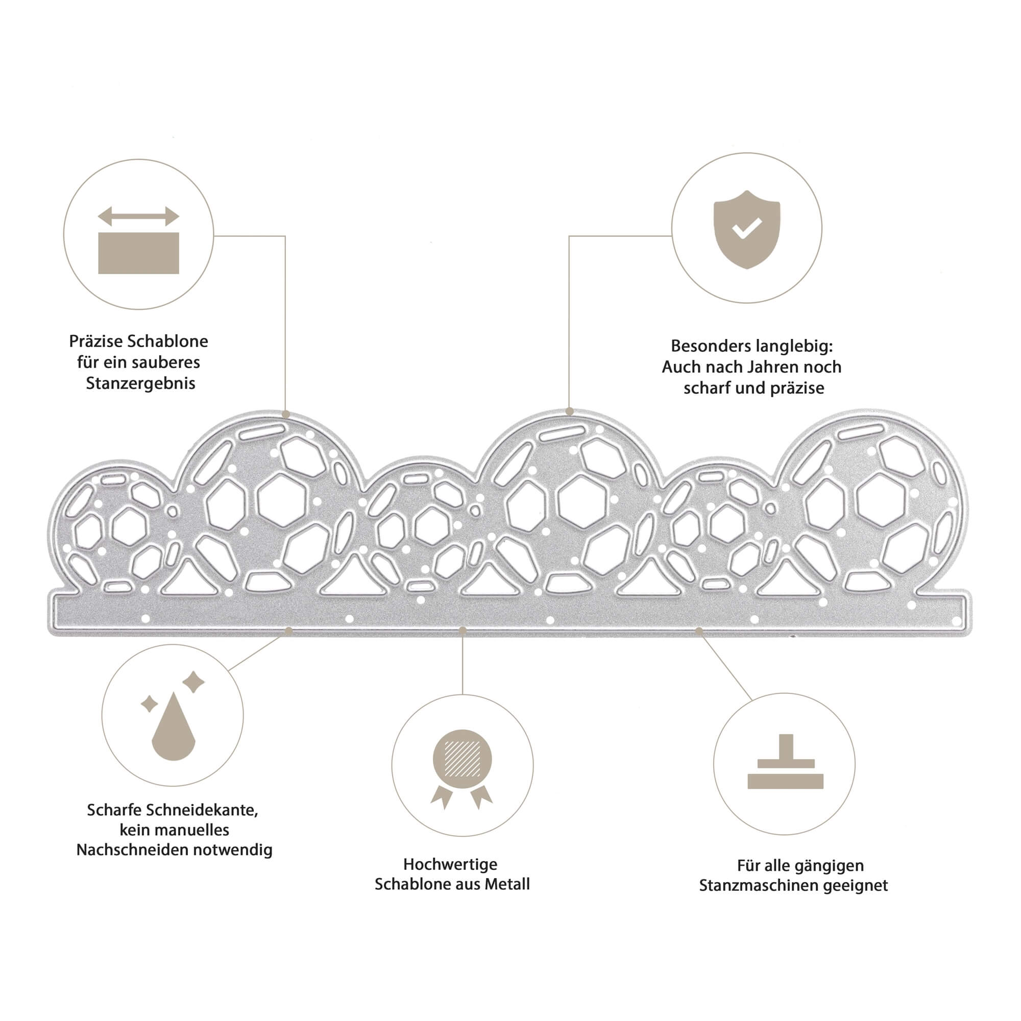 Die Stanzschablone: Fußballreihe von Stanzenshop.de bietet präzise, langlebige Metallqualität mit Fußballmotiven - ideal für Karten gestalten oder Scrapbooking, kompatibel mit gängigen Maschinen.