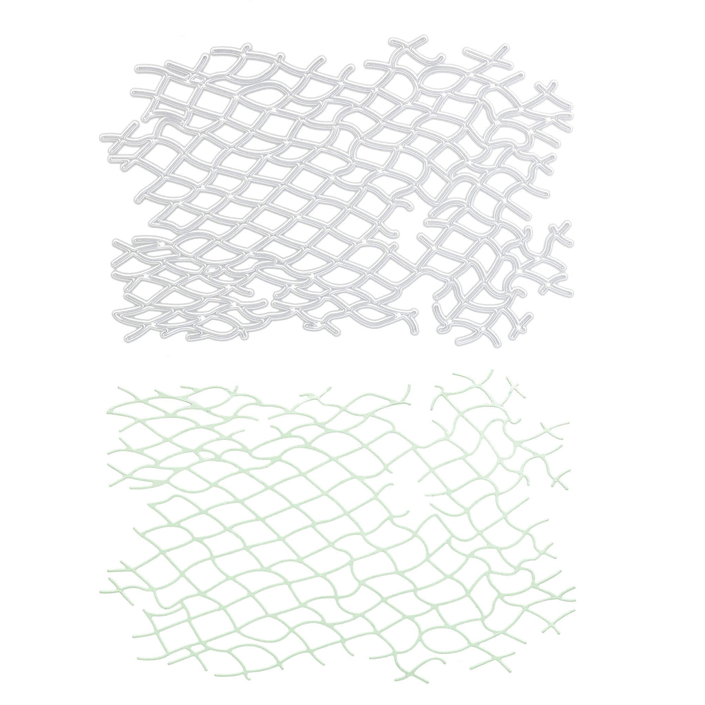 Zwei einzigartige Zeichnungen einer Stanzschablone: Fischernetz mit weißen und grünen Linien, inspiriert von maritimen Motiven, von Stanzenshop.de.