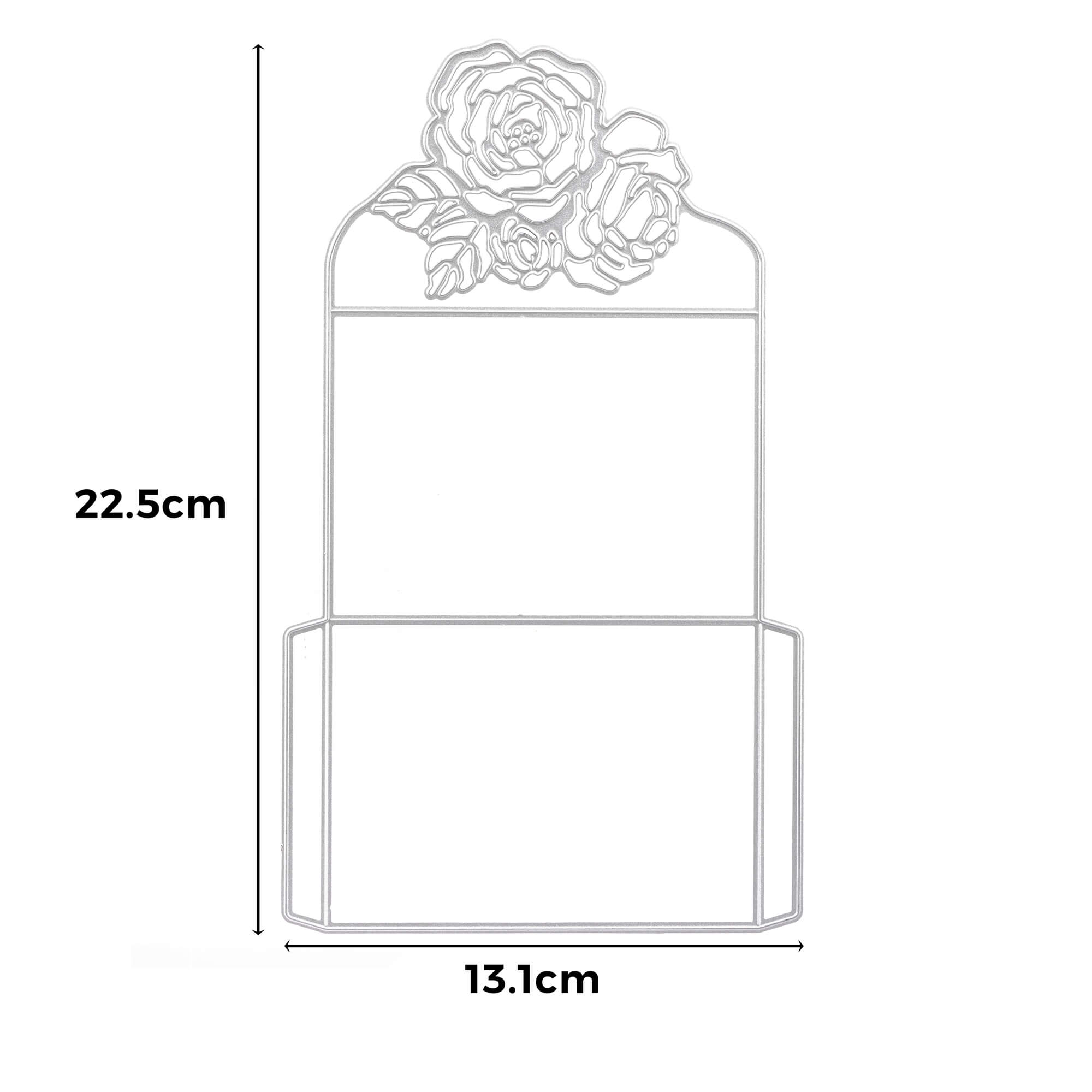 Die "Stanzschablone: Umschlag mit Rosen" von Stanzenshop.de hat ein florales Rosendesign und ist 22,5 cm x 13,1 cm groß - ideal, um Ihren Räumen Charme zu verleihen oder als Teil einer romantischen Geschenkverpackung.