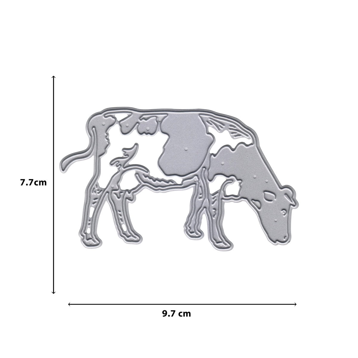 Die Stanzschablone "Kuh auf der Weide" von Stanzenshop.de (7,7 x 9,7 cm) eignet sich ideal für Bastelprojekte im ländlichen Stil und Bauernhof-Motive.