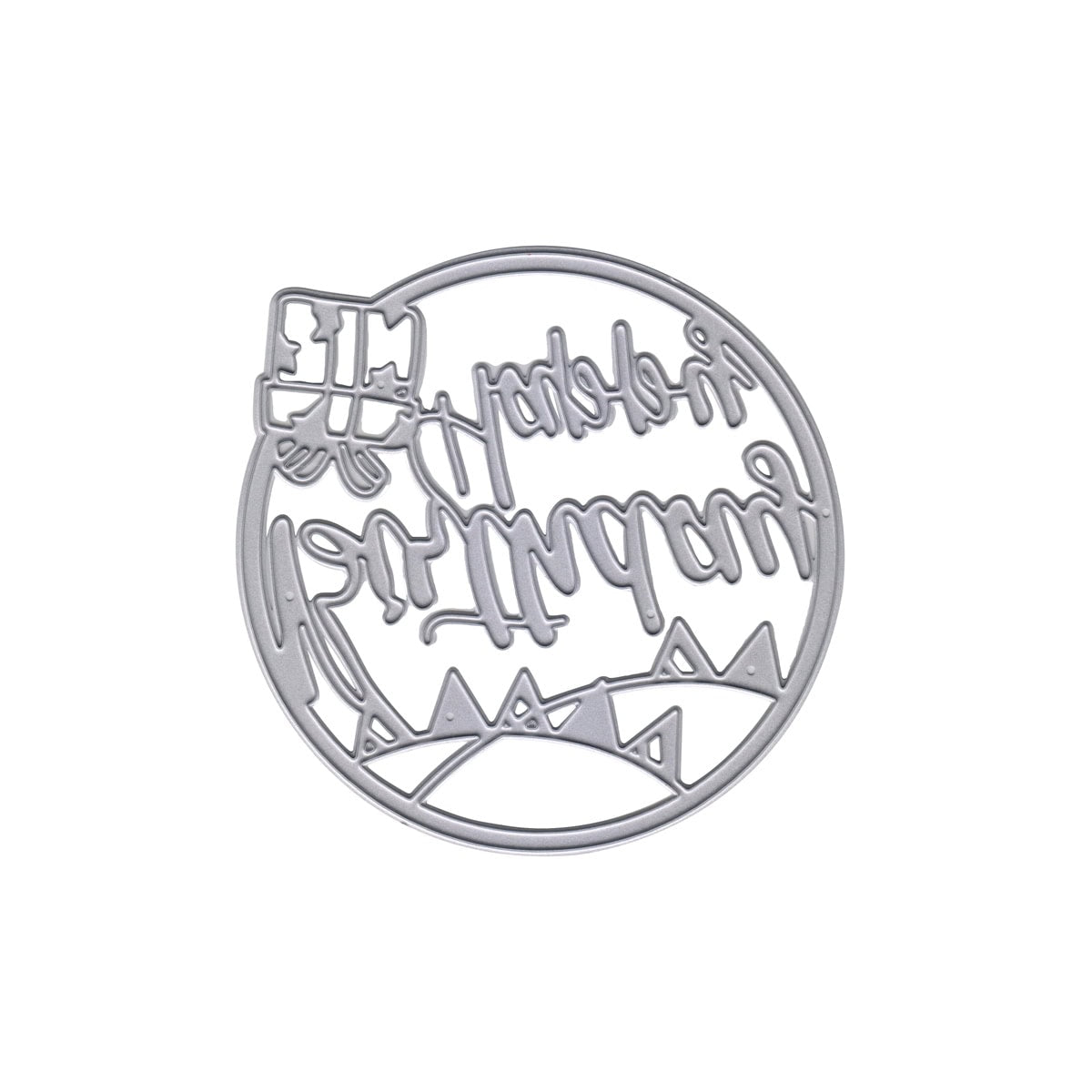 Die Stanzschablone Happy Birthday im Kreis mit Geschenk" von Stanzenshop.de ist eine runde Metallic-Stanzform mit erhabenem, verspiegeltem Schriftzug und Geschenkmotiv - ideal für einzigartige Bastelprojekte.