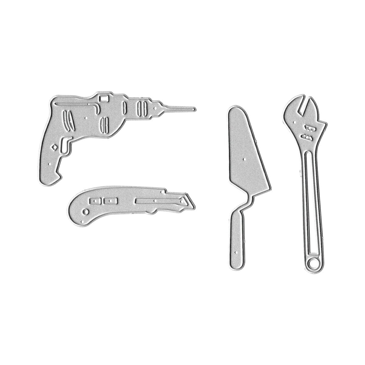 Die Stanzschablone Werkzeug-Set Cutter Messer Schraubenschlüssel Kelle von Stanzenshop.de: Metallformen von Messer, Schraubenschlüssel, Kelle und mehr - ideal für Männerkarten & DIY-Projekte.