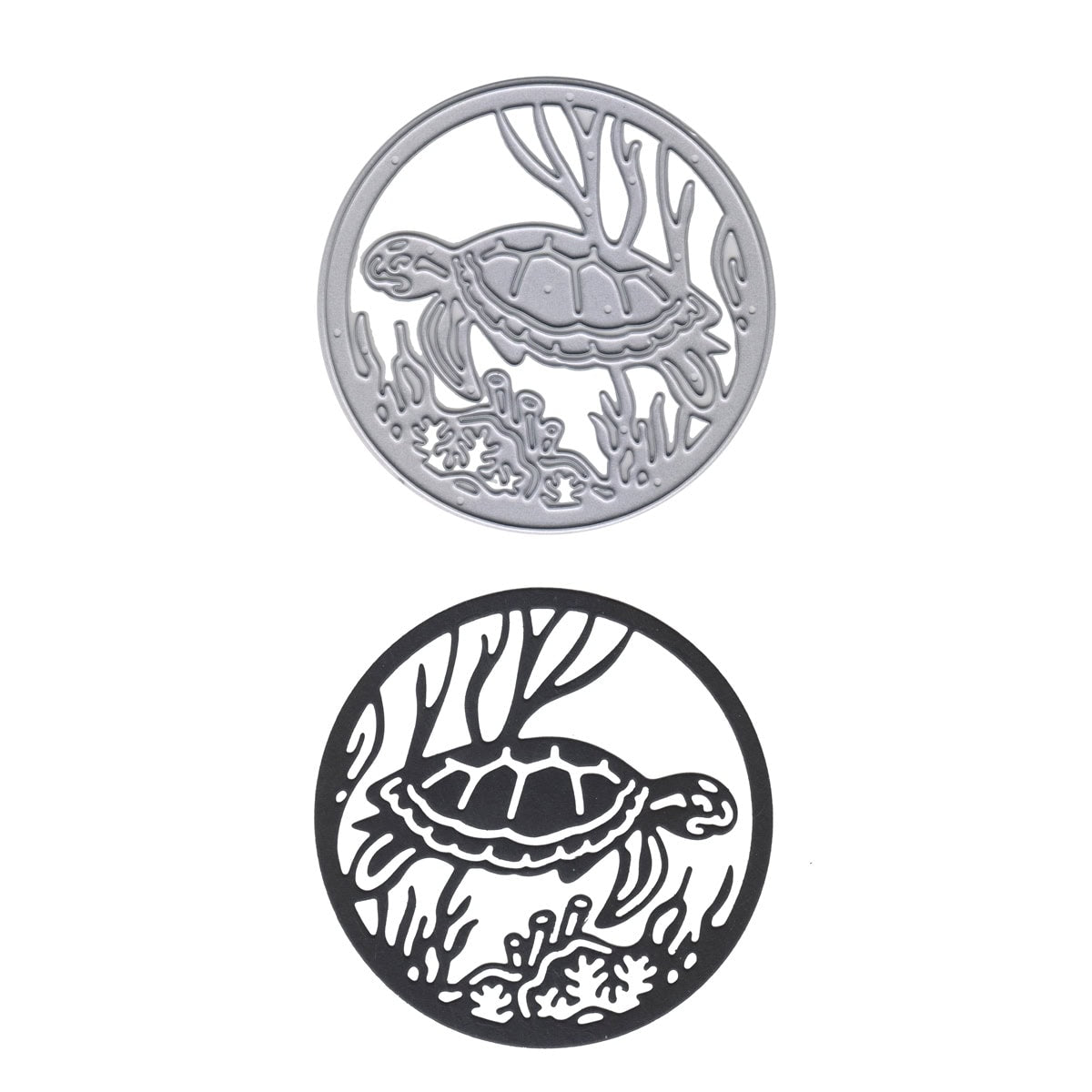 Die Stanzschablone Meeresschildkröte im Korallenriff von Stanzenshop.de zeigt eine Schildkröte im Korallenriff - ideal für Bastelprojekte mit maritimem Flair.