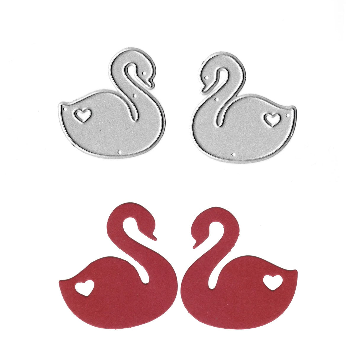 Die Stanzschablone Schwäne mit Herzmotiv von Stanzenshop.de schneidet zwei Schwäne mit Herz-Ausschnitt - perfekt für DIY-Projekte, Karten oder kreative Bastelideen.