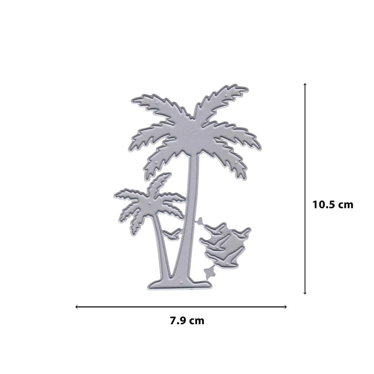 Die Stanzschablone Palmen mit fliegenden Vögeln von Stanzenshop.de ist ideal für sommerliche Karten. Sie verleiht Ihren Projekten tropisches Flair und misst 10,5 cm x 7,9 cm.
