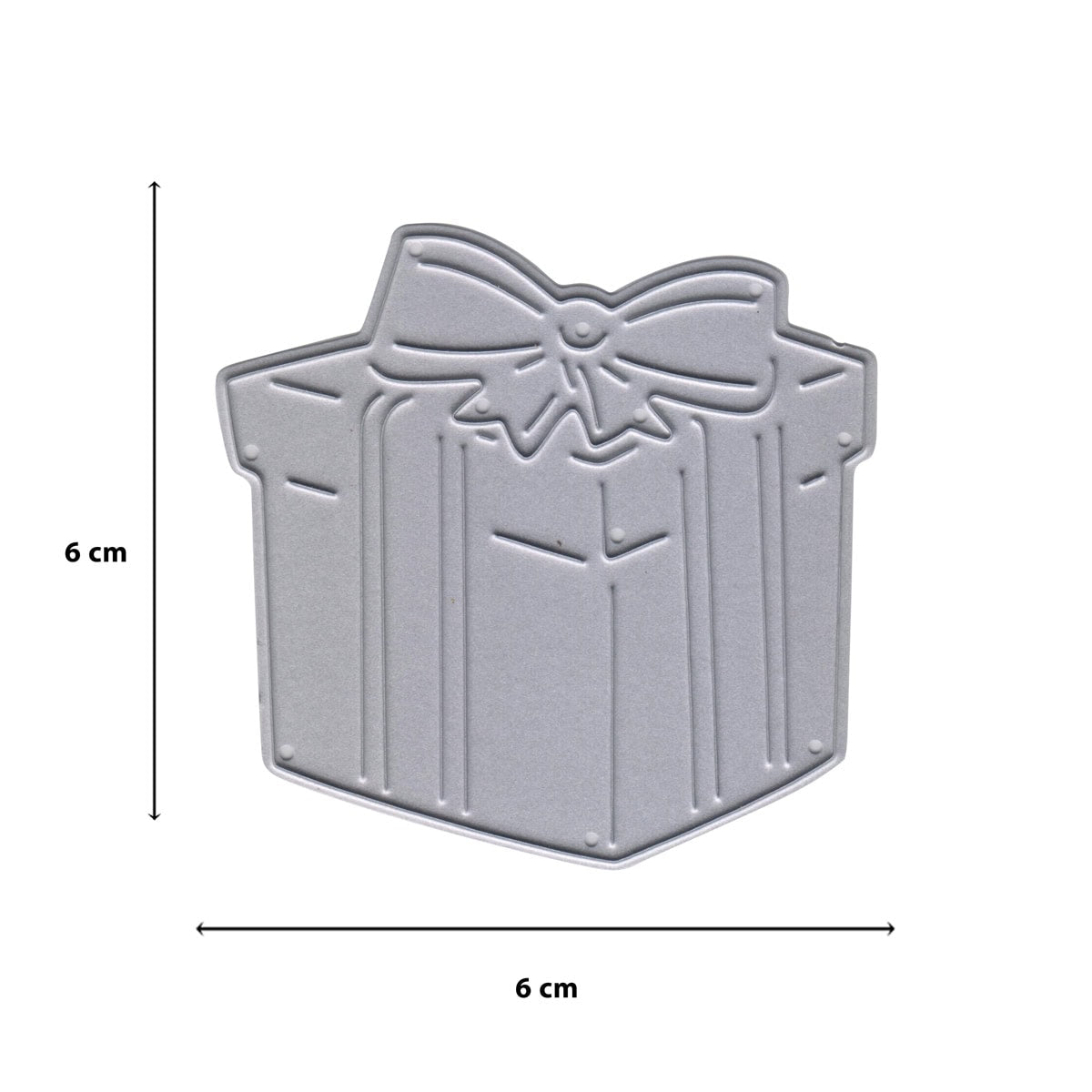 Die Stanzschablone Geschenk mit Schleife von Stanzenshop.de stanzt ein 6 x 6 cm großes Geschenk mit geprägter Schleife - ideal für Deko oder Bastelprojekte.