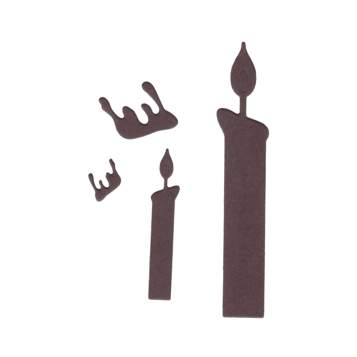 Die Stanzschablone Kerzen-Duo mit Wachs von Stanzenshop.de zeigt zwei unterschiedlich hohe Kerzenausschnitte plus zwei Wachstropfen, arrangiert auf Weiß - ideal für Bastelideen oder als festliches Highlight in Ihrer Einrichtung.