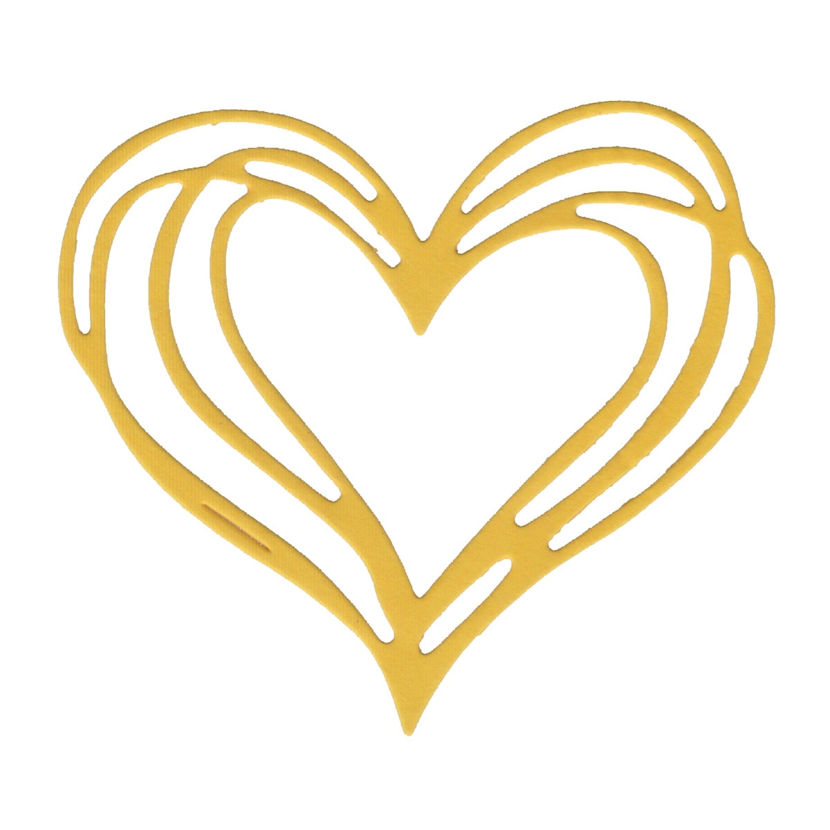 Die Stanzschablone Herz im Linien-Look von Stanzenshop.de zeigt ein stilisiertes gelbes Herz mit geschwungenen Linien auf weiß - ideal für Valentinskarten oder Hochzeitseinladungen.