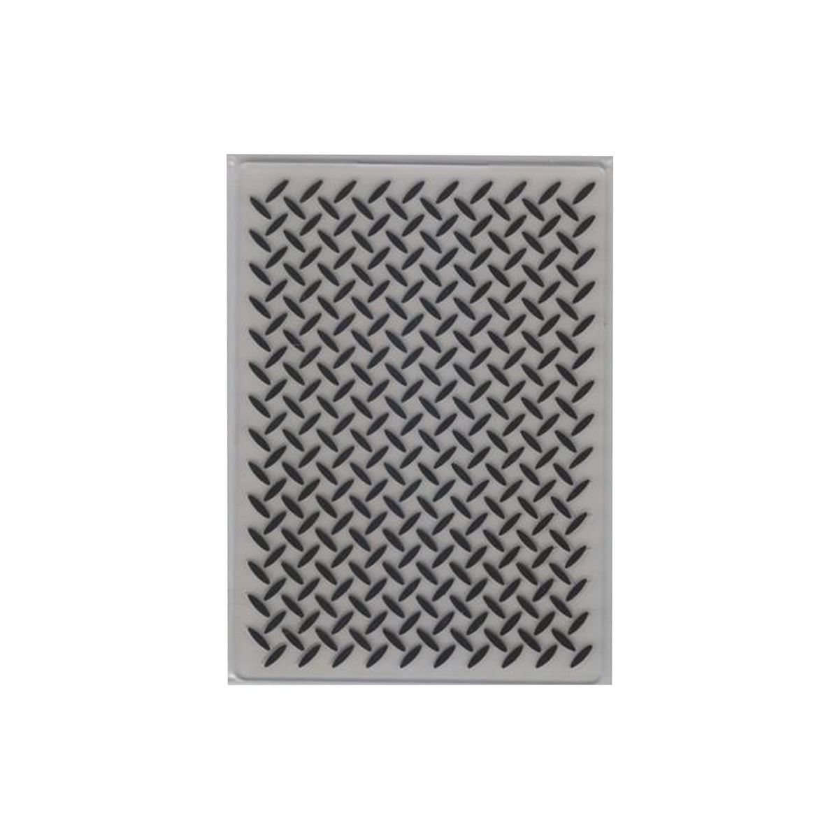 Der Embossing Folder Metallplatte Struktur von Stanzenshop.de zeigt ein sich wiederholendes Rautenprofil, ideal für kreative Deko-Projekte oder Bastelideen, und präsentiert sich auf einem schlichten weißen Hintergrund.