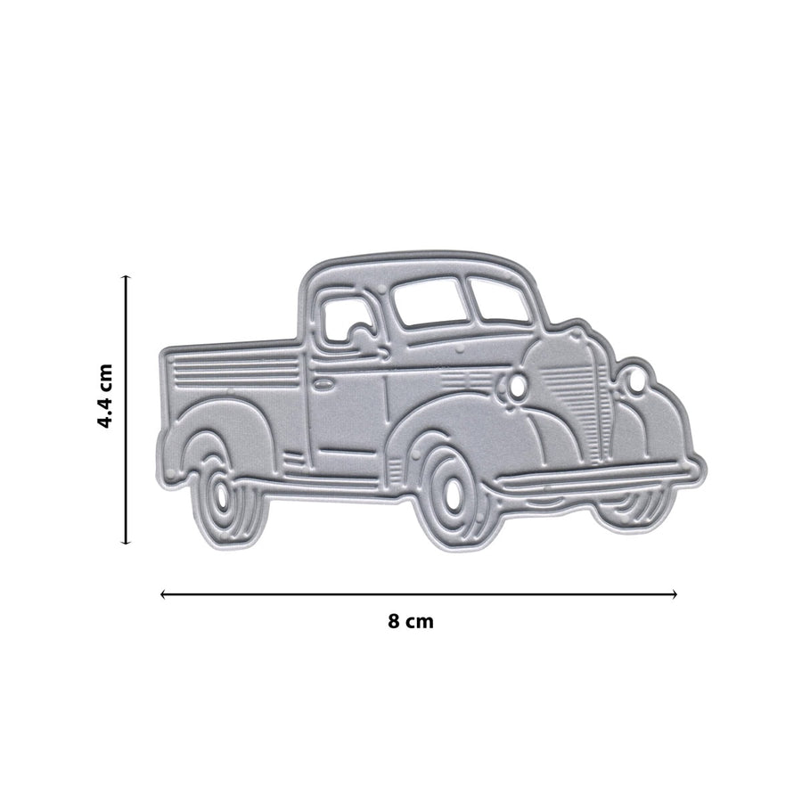 Größenangabe für Stanzschablone Retro-Truck mit Ladefläche