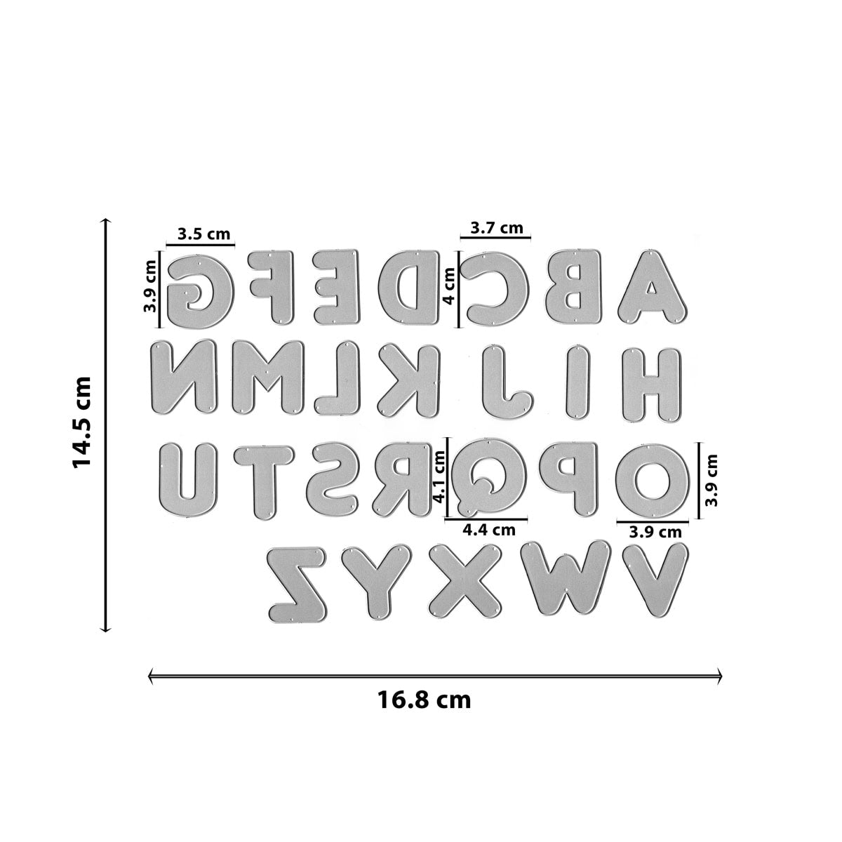 Die Stanzeschablone Alphabet & Zahlen XL von Stanzenshop.de bietet reihenweise angeordnete Großbuchstaben- und Zahlenausstecher (14,5 cm x 16,8 cm) mit beschrifteten Einzelgrößen - ideal zum Girlanden oder Schablonen basteln.
