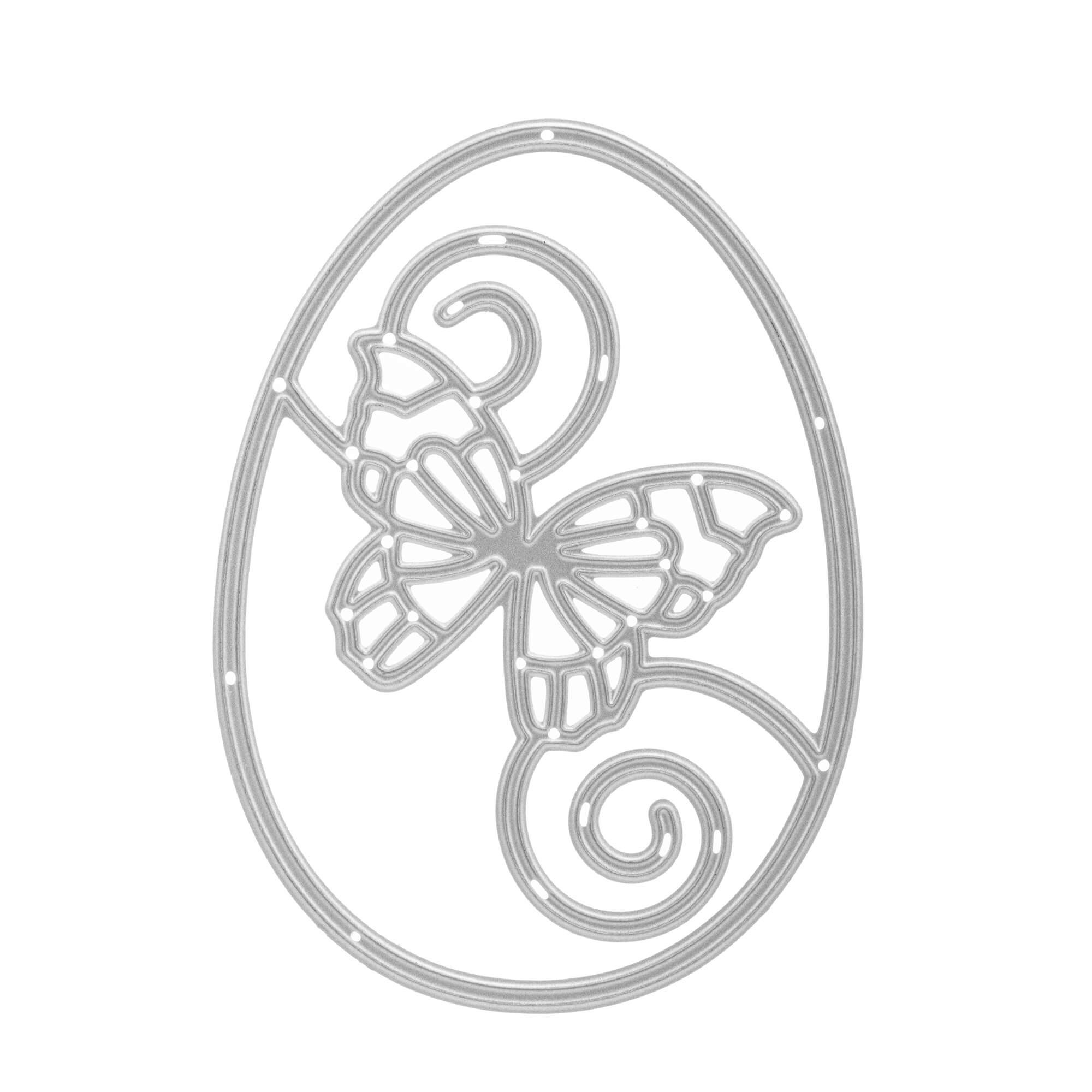 Die Stanzenshop.de Stanzschablone: Schmetterling im Rahmen ist eine Metallstanze in ovaler Form mit einem detaillierten Schmetterlings- und Rankendesign - ideal, um Bastelergebnisse oder Scrapbook-Projekte zu veredeln.