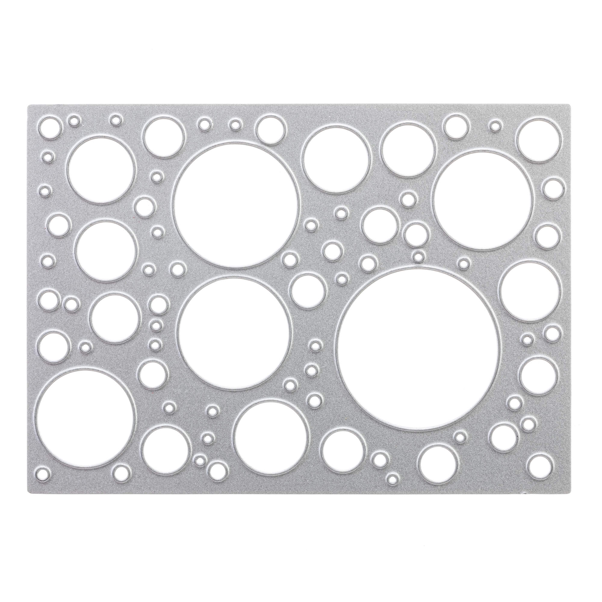 Die Stanzenshop.de Stanzschablone Platte mit Kreisen ist eine flache, rechteckige Metallstanze mit verschiedenen Kreisgrößen im Raster - ideal für Bastelprojekte.