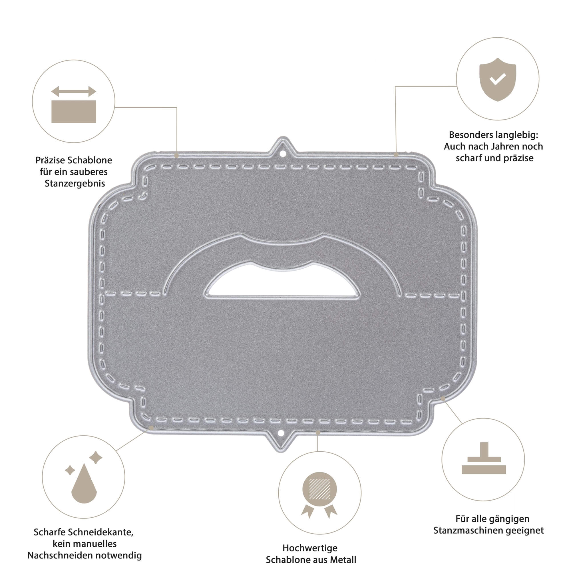 Die Stanzschablone Verschluss für Tüten von Stanzenshop.de überzeugt mit scharfen Kanten, langlebigem Metall, hoher Bastelqualität und ist kompatibel mit gängigen Tütenverschlüssen - ideal zur kreativen Gestaltung!.