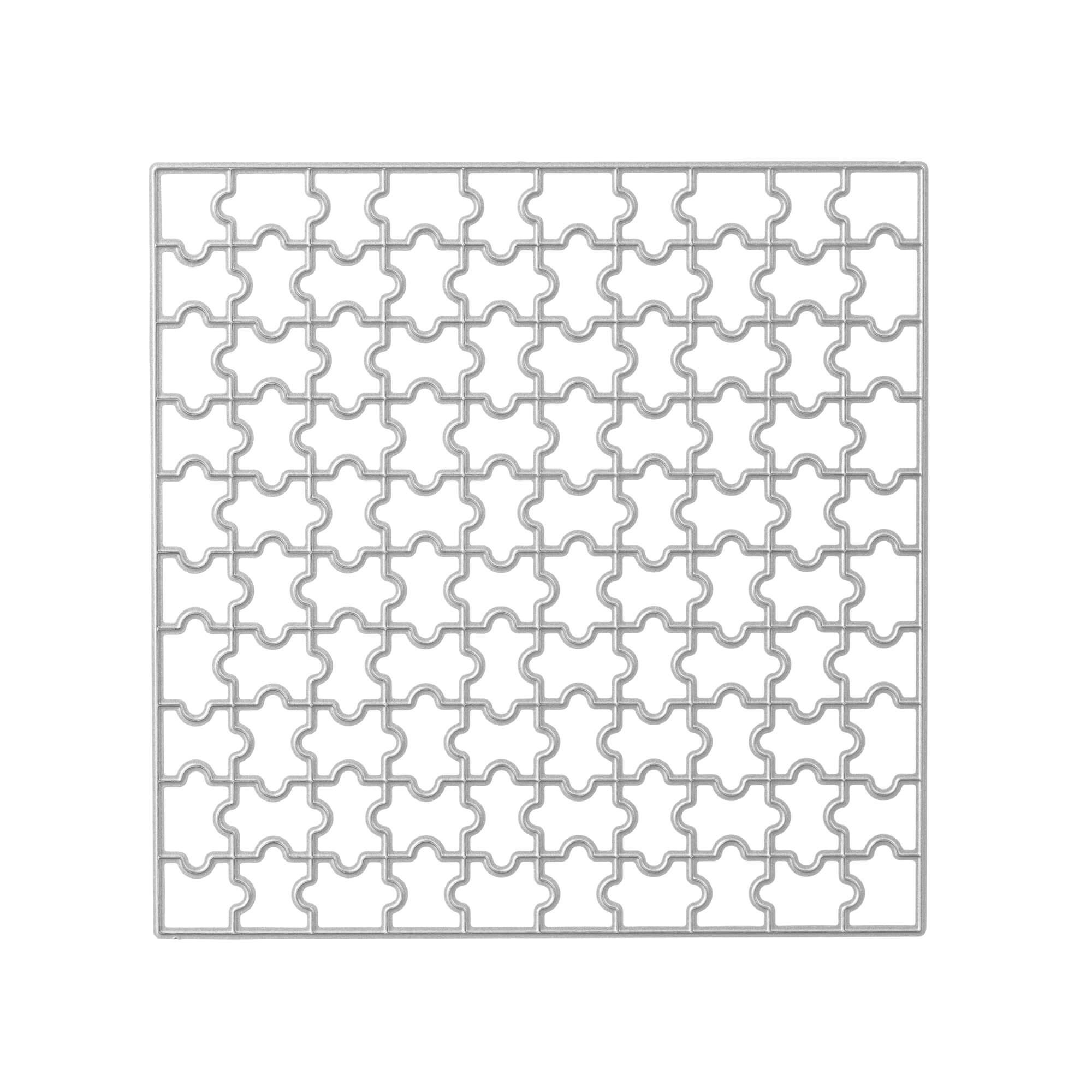 Ein quadratisches Gitter aus ineinander greifenden Teilen auf weißem Hintergrund, perfekt zum Basteln mit dem Stanzschablone Puzzle von Stanzenshop.de.