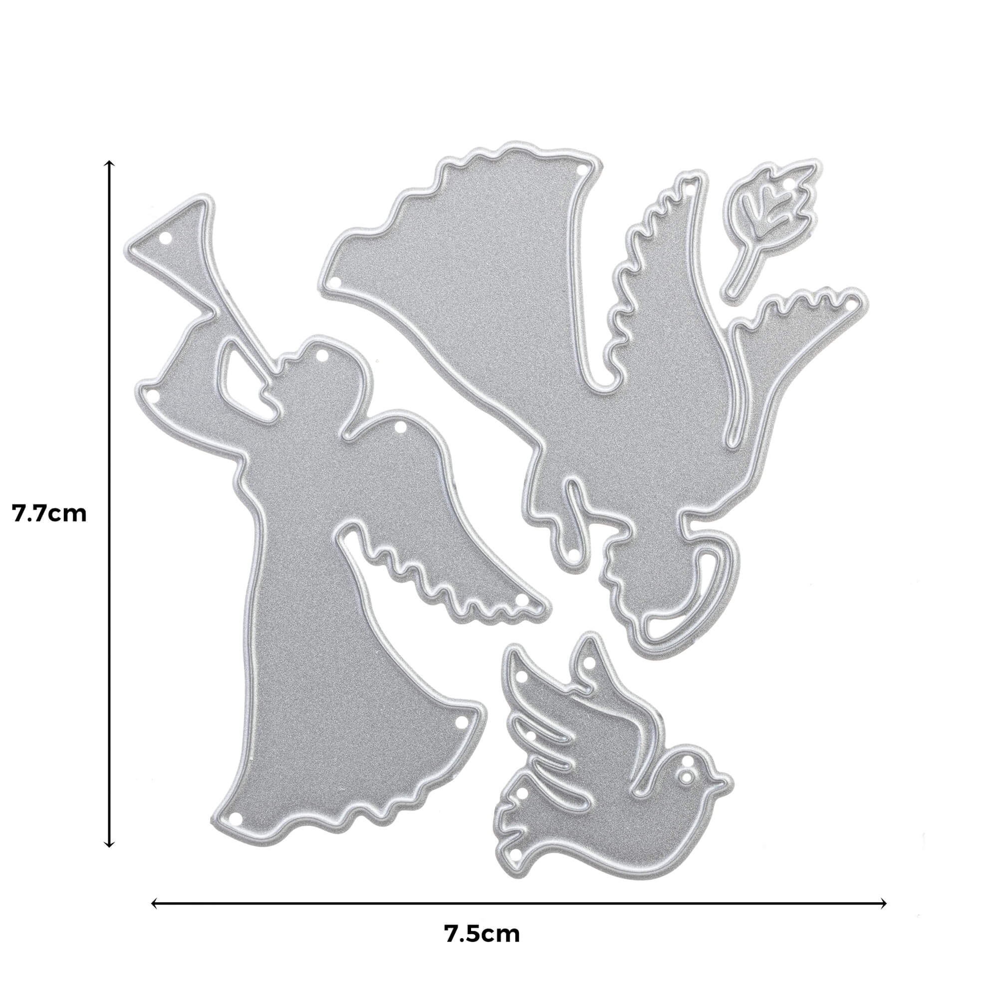 Die Stanzschablone: Zwei Engel von Stanzenshop.de enthält zwei Metallic-Engel-Stanzteile, ideal für Stanzen Weihnachten oder Basteln Winter. Jede Stanze misst 7,7 cm x 7,5 cm, perfekt für festliche Bastelprojekte.