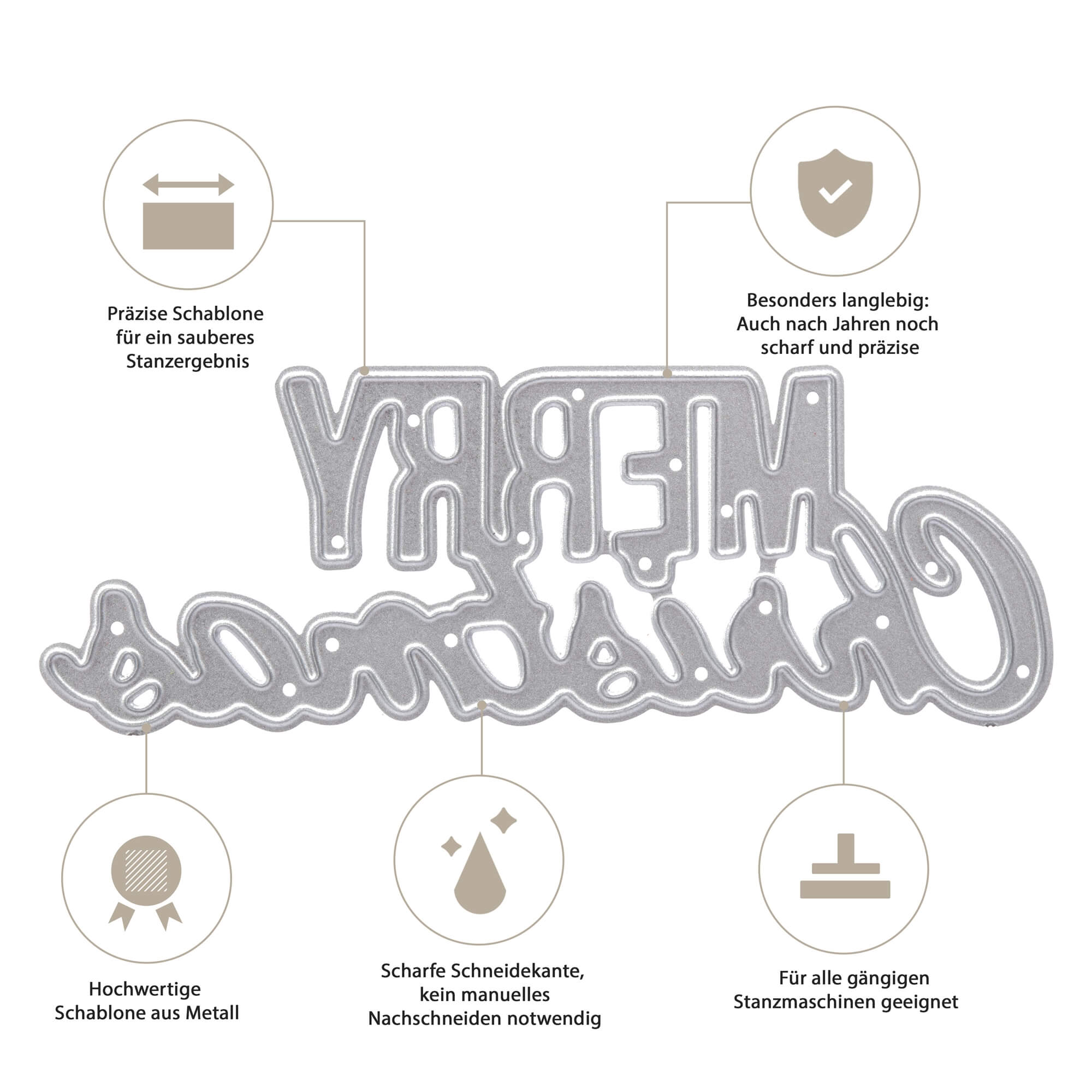 Die Stanzenshop.de Stanzschablone: Schriftzug Merry Christmas verfügt über ein präzises, langlebiges Metalldesign und scharfe Schneiden, kompatibel mit den meisten Stanzen Scrapbooking-Maschinen, perfekt für festliche Bastelarbeiten.