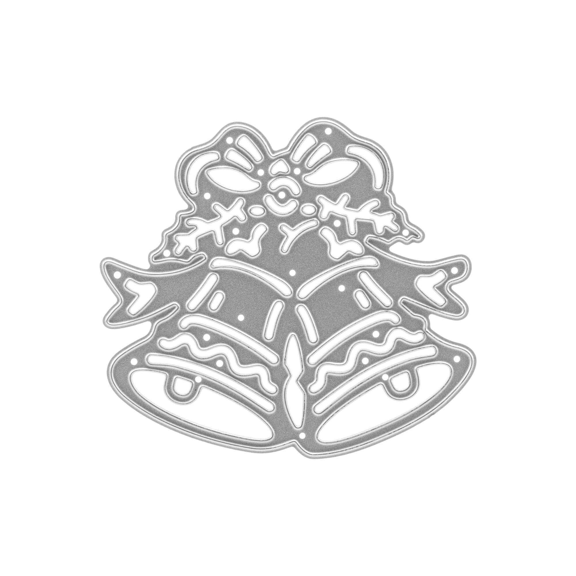 Die Stanzschablone: Zwei Weihnachtsglocken von Stanzenshop.de zeigt zwei Weihnachtsglocken mit Stechpalme und Schleife - perfekt für festliche Bastelarbeiten oder zur Dekoration Ihrer Stanzen-Weihnachtsprojekte.