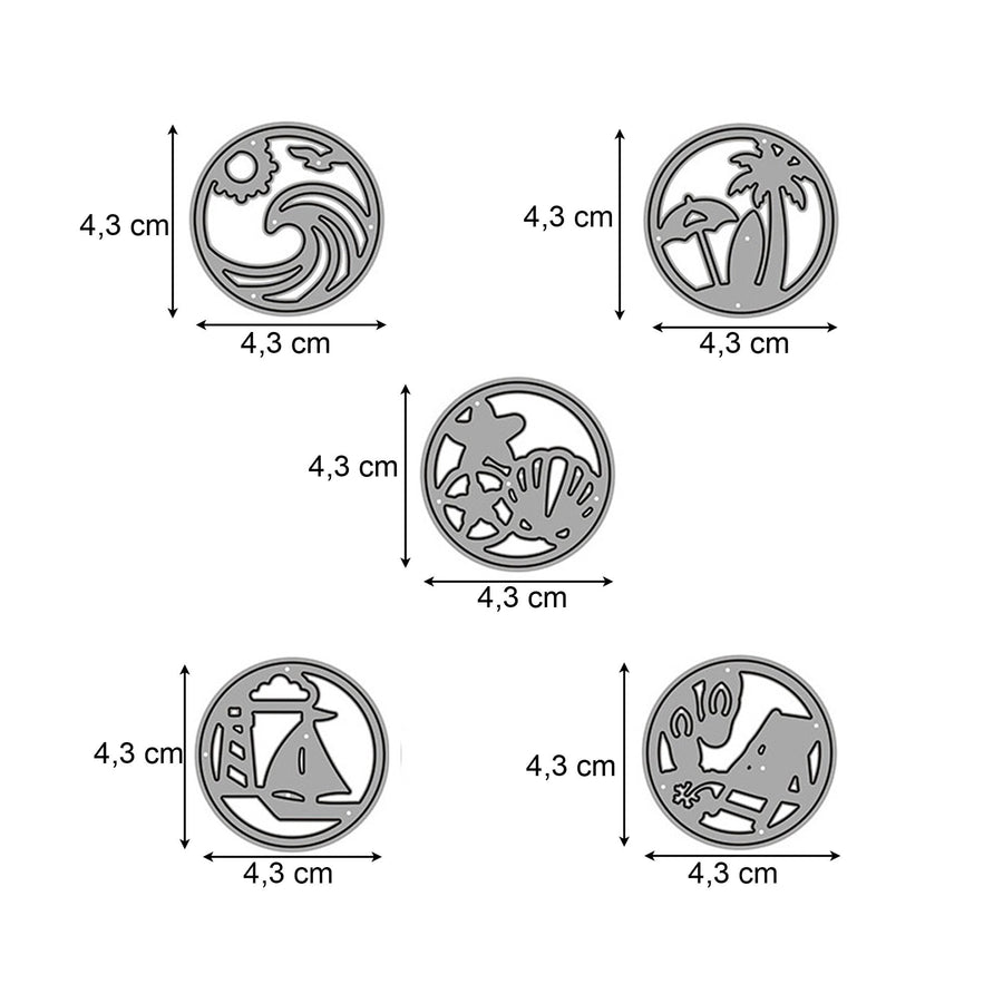 Größenangabe für Stanzschablone Sommer-Set mit Strandmotiven und maritimem Design