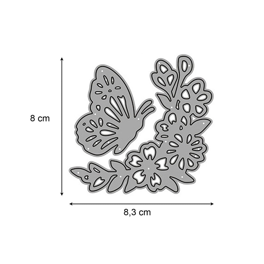 Größenangabe für Stanzschablone Schmetterling mit Blumenranke