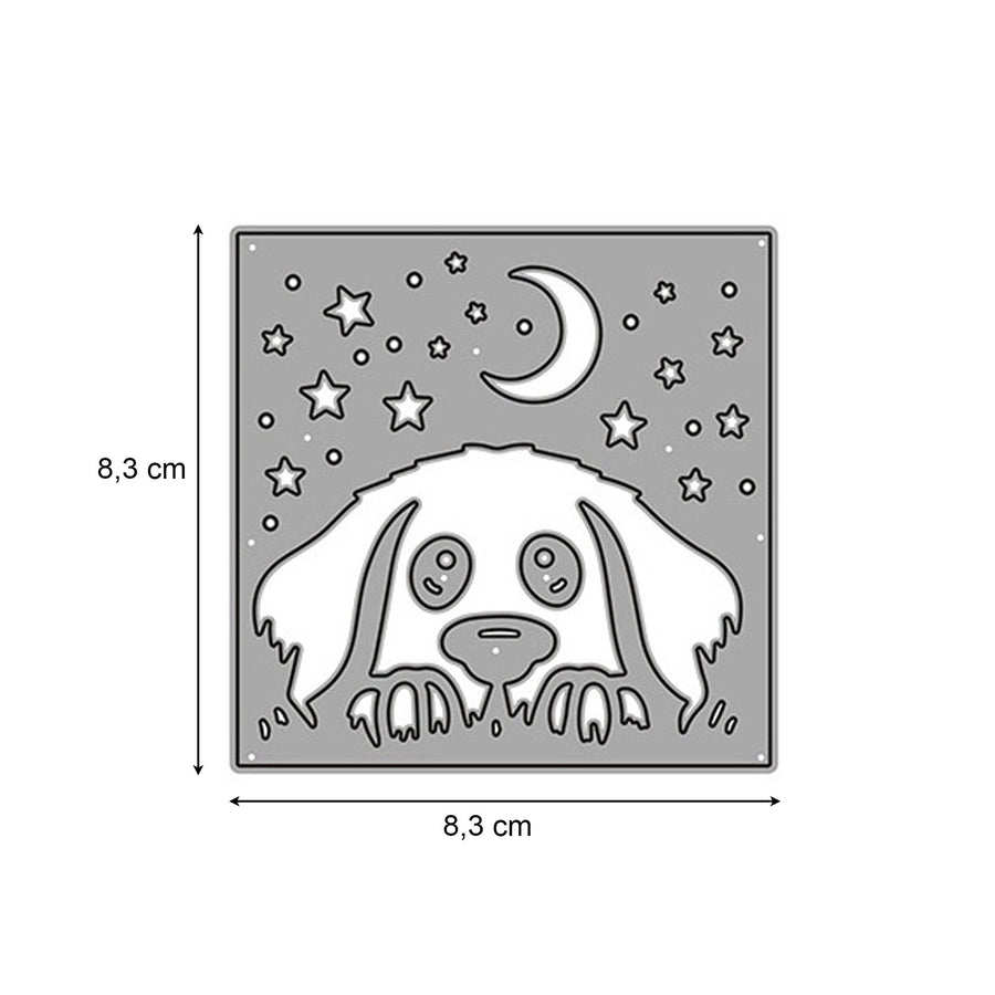 Größenangabe für Stanzschablone Hund mit Mond und Sternen im Quadrat