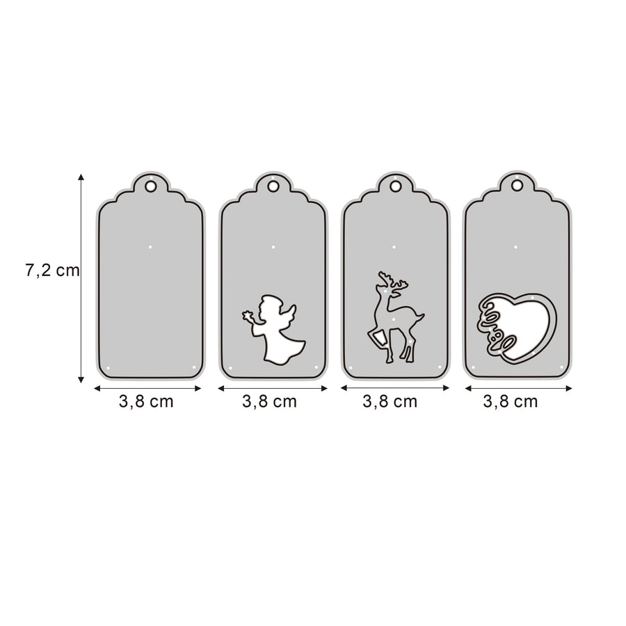 Größenangabe für Stanzschablone Geschenkanhänger Set 4-teilig