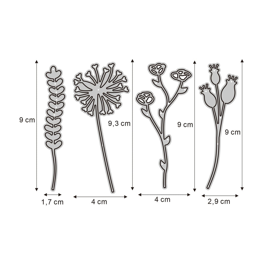 Größenangabe für Stanzschablone Wildblumen Set 4-teilig