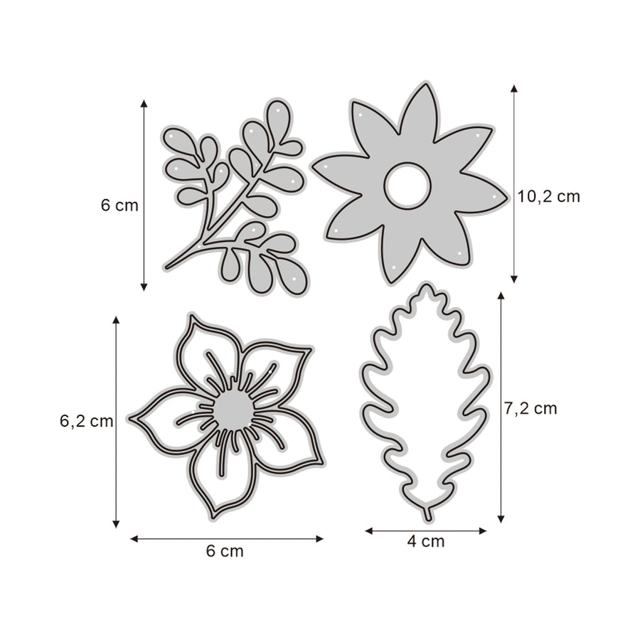Größenangabe für Stanzschablone Blumen und Blätter Set 4-teilig