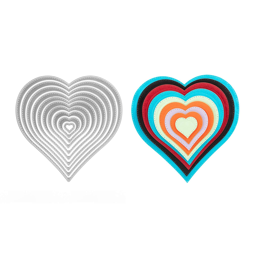 Zwei Stanzschablonen: Zehn Herzen in verschiedenen Größen Ausstechformen auf weißem Hintergrund, von Stanzenshop.de.