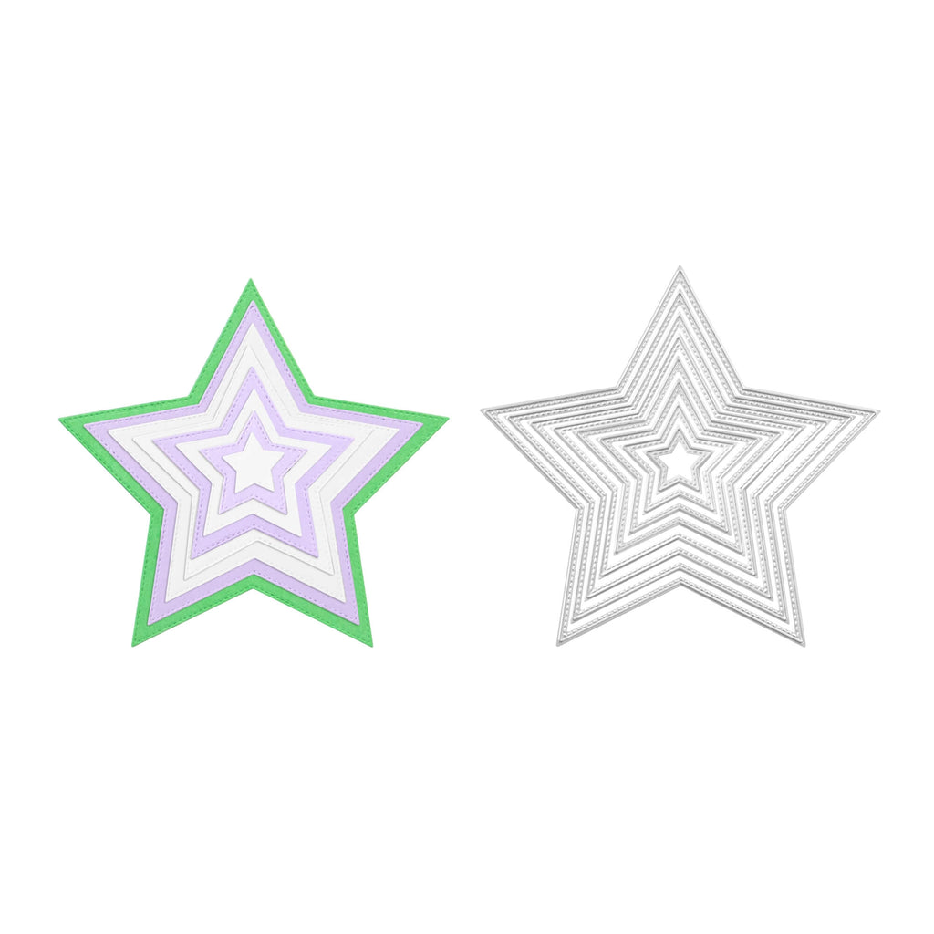 Zwei Stanzschablonen: Acht verschiedene Sterne von Stanzenshop.de auf weißem Hintergrund.