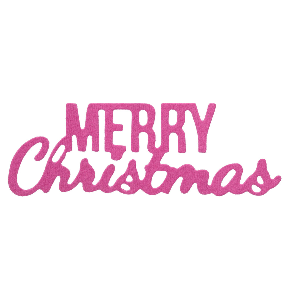 Stanzschablonen: „Merry Christmas“ mit rosa Schriftzug auf weißem Hintergrund im Angebot bei Stanzenschop.de.