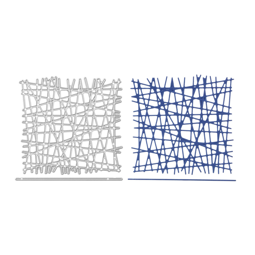 Ein blau-weißes Bild eines Quadrats mit Linien darauf, geeignet für die Herstellung von Stanzkarten mit der Stanzschablone Gittermuster von Stanzenshop.de.