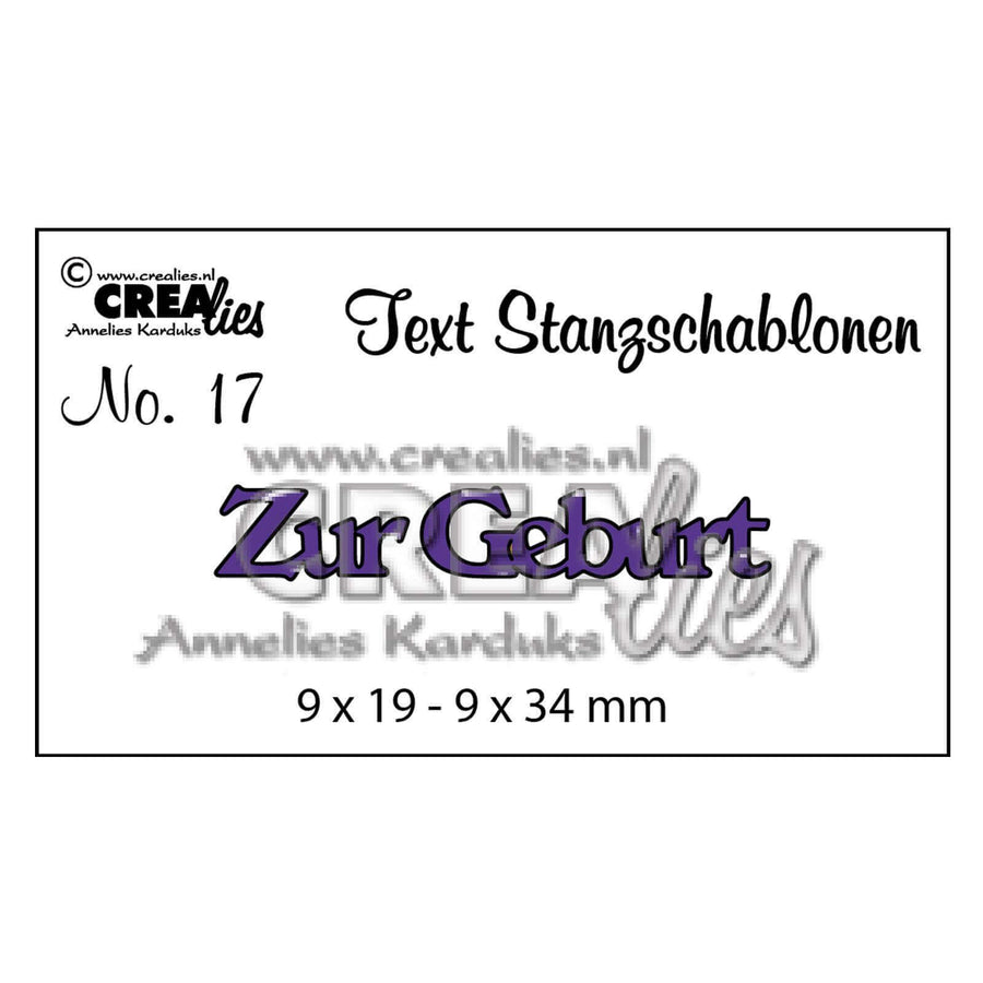 Crealies Stanzschablone Schriftzug / Text "zur Geburt"