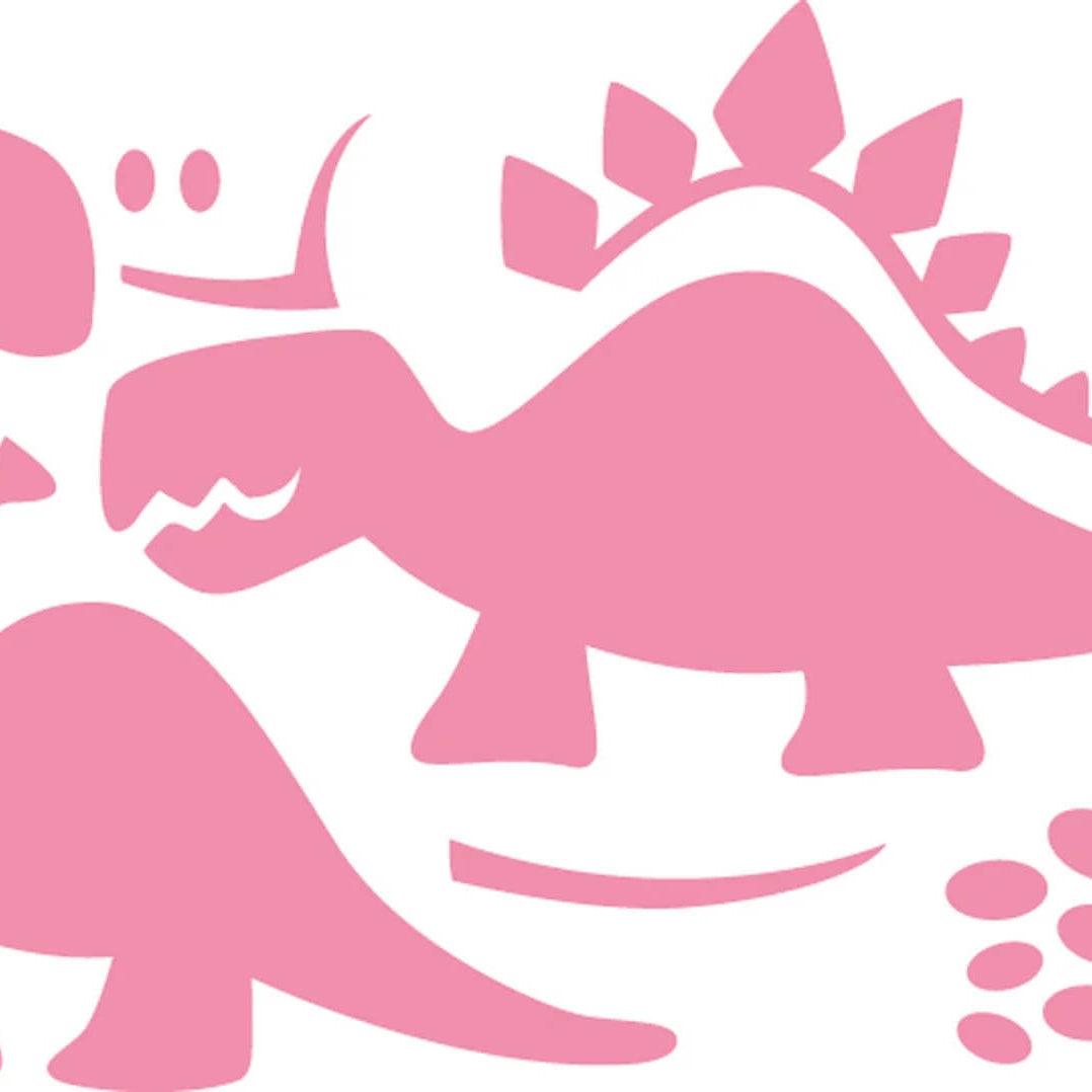 Marianne Design - Collectables Präge- und Stanzschablone Eline's Dinosaurier zeigt zwei niedliche rosafarbene Dinosaurier - einer mit Platten und Stachelschwanz, einer mit langem Hals - sowie Eier auf weißem Grund, perfekt für Scrapbooking und Stanzen. Marke: Marianne Design.