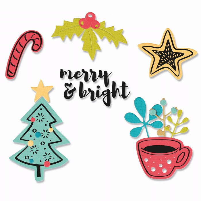 Sizzix 665330 Framelits 11 Stück, mit Stempeln „Merry Motifs“ von Olivia Rose