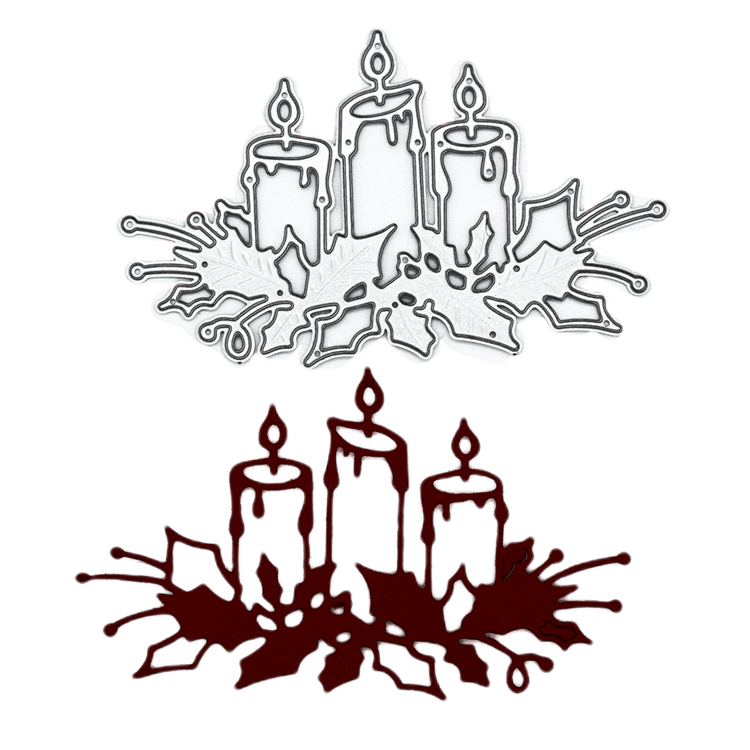 Die Stanzenshop.de Stanzschablone: Adventskranz mit drei Kerzen bietet konturierte und einfarbige Motive mit Kerzen, Stechpalmenblättern und Beeren - ideal für Adventskranz, Stanzen Weihnachten oder Basteln Winter Projekte.
