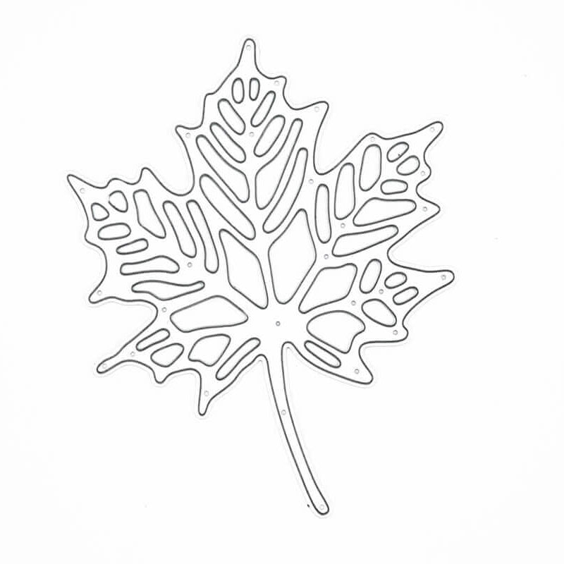 Stanzschablone: Blatt mit Muster von Stanzenshop.de - ein schwarzes und weißes Linienmotiv eines Blattes mit geometrischen Ausschnitten, ideal für Scrapbooking oder kreative Bastelprojekte.