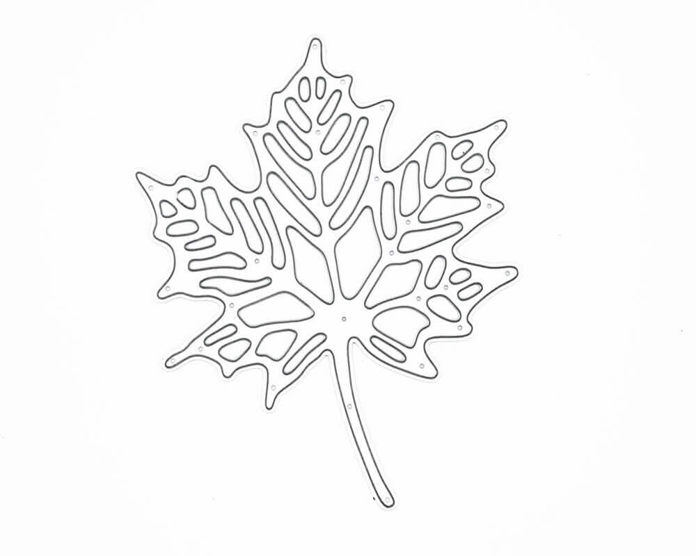 Stanzschablone: Blatt mit Muster von Stanzenshop.de - ein schwarzes und weißes Linienmotiv eines Blattes mit geometrischen Ausschnitten, ideal für Scrapbooking oder kreative Bastelprojekte.