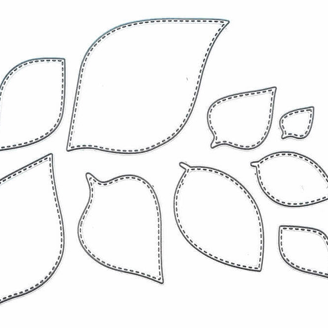 Die Stanzenshop.de Stanzschablone: Blätter in verschiedenen Größen bietet neun umrissene Blattformen auf weißem Hintergrund, ideal für Basteln oder als einzigartige Blätterstanzen-Designvorlage.